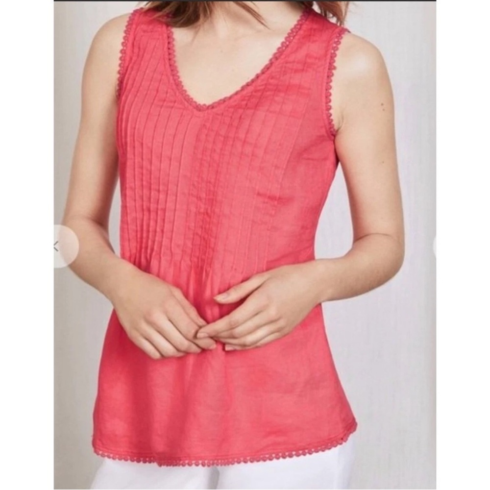 Boden Valencia Linen Pintuck Blouse Tank Top Size 10 in Melon Coral Pink